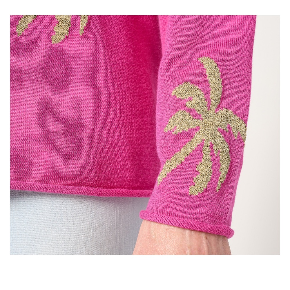 Belle by Kim Gravel Pink and Gold Palm Sweatshirt - Picture 4 of 5